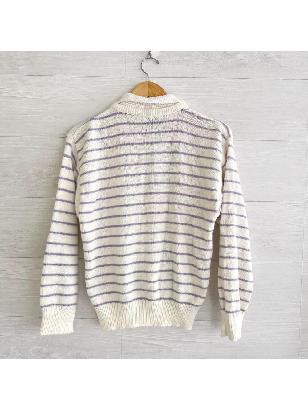 Vintage Picket & Post Lavender White Striped Collared Sweater Womens S - Picture 5 of 5